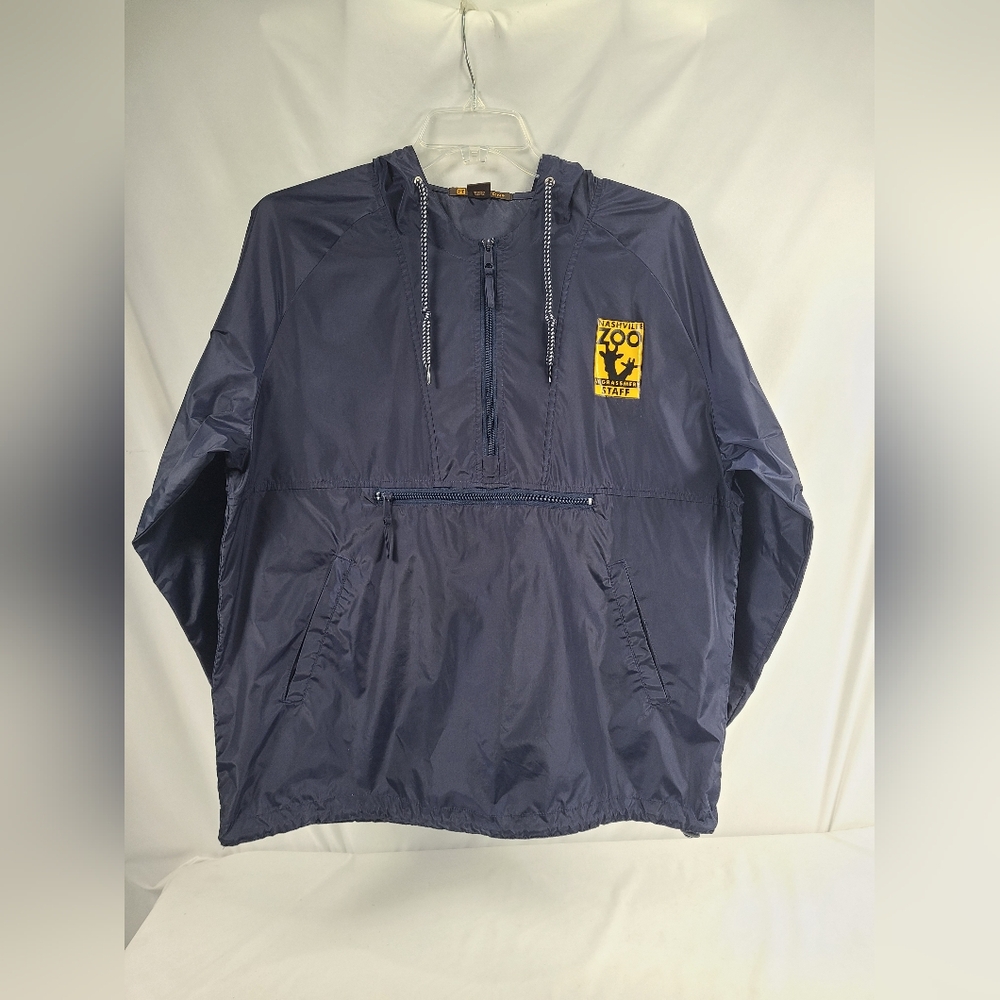 Harriton Nashville Zoo Hooded Pullover Windbreaker Men Size M Dark Blue 1/4 Zip
